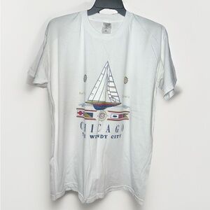 Chicago The Windy City White Graphic Tee with Sailboat